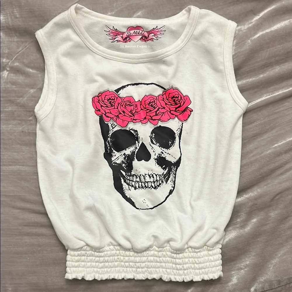 So Nikki White Tank with Pink Heart and Wings